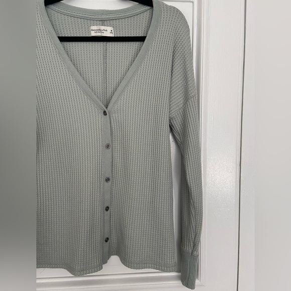 Abercrombie & Fitch Waffle Knit Soft A&F Cozy Button Up Cardigan Blue Gray Comfy - Picture 3 of 11